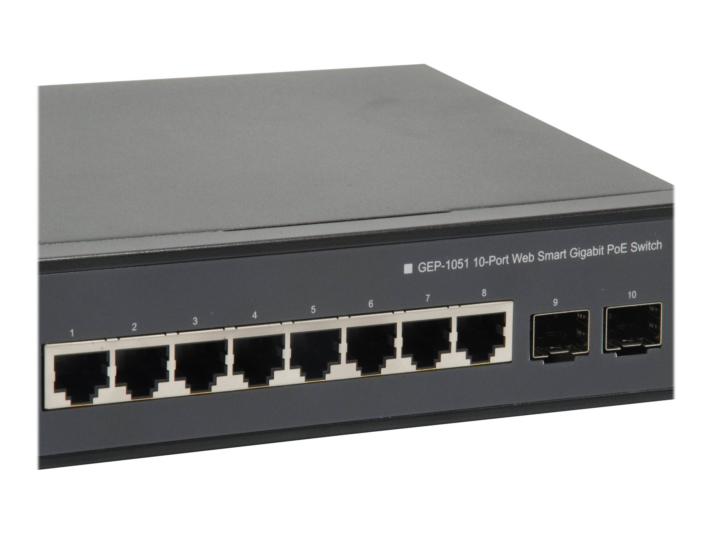 LevelOne GEP-1051 - Switch - Smart - 8 x 10/100/1000 (PoE+) + 2 x Gigabit SFP - Desktop, an Rack montierbar - PoE+ (70 W