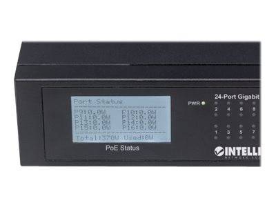 Intellinet 24-Port Gigabit Ethernet PoE+ Switch with 2 SFP Ports, LCD Display, IEEE 802.3at/af Power over Ethernet (PoE+