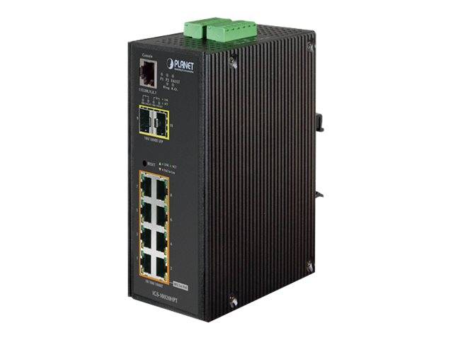 Planet Industrial Gigabit Switch IGS-10020HPT, 8 Port PoE, 2 Port SFP