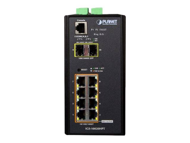 Planet Industrial Gigabit Switch IGS-10020HPT, 8 Port PoE, 2 Port SFP