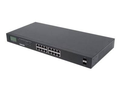 Intellinet 16-Port Gigabit PoE+ Switch 2 SFP-Ports LCD-Anzeige 370W 19" Rackmount 19 Zoll Netzwerk-Switch 10 / 100 / 1000 MBit/s IEEE 802.3af