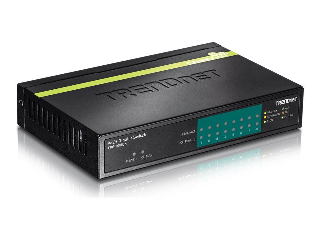 TRENDnet Switch 8-Port Gbit PoE+ 123W GREENnet Metall Multimedia-Technik Switche