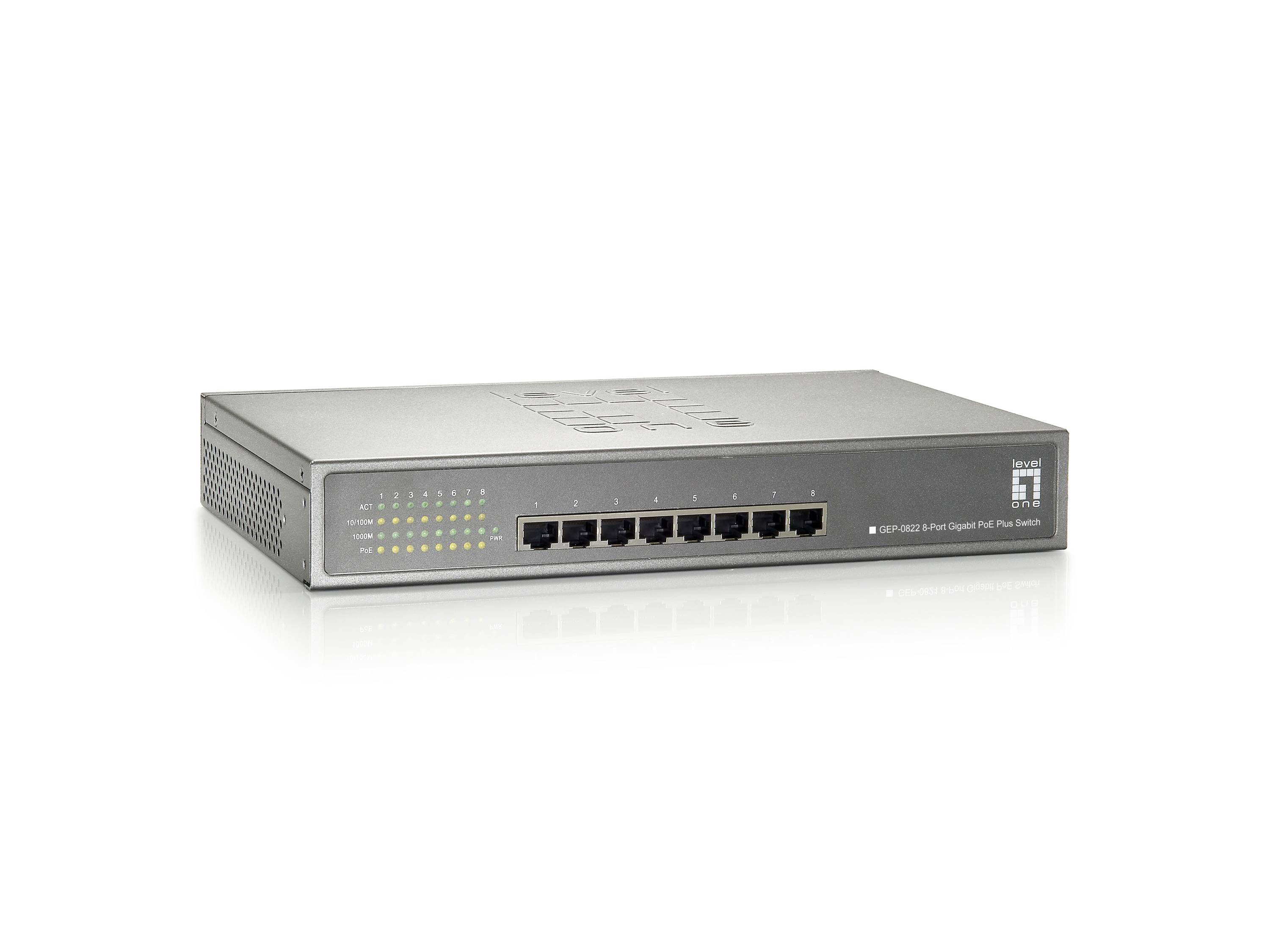 LevelOne GEP-0822 - Switch - unmanaged - 8 x 10/100/1000 (PoE+)
