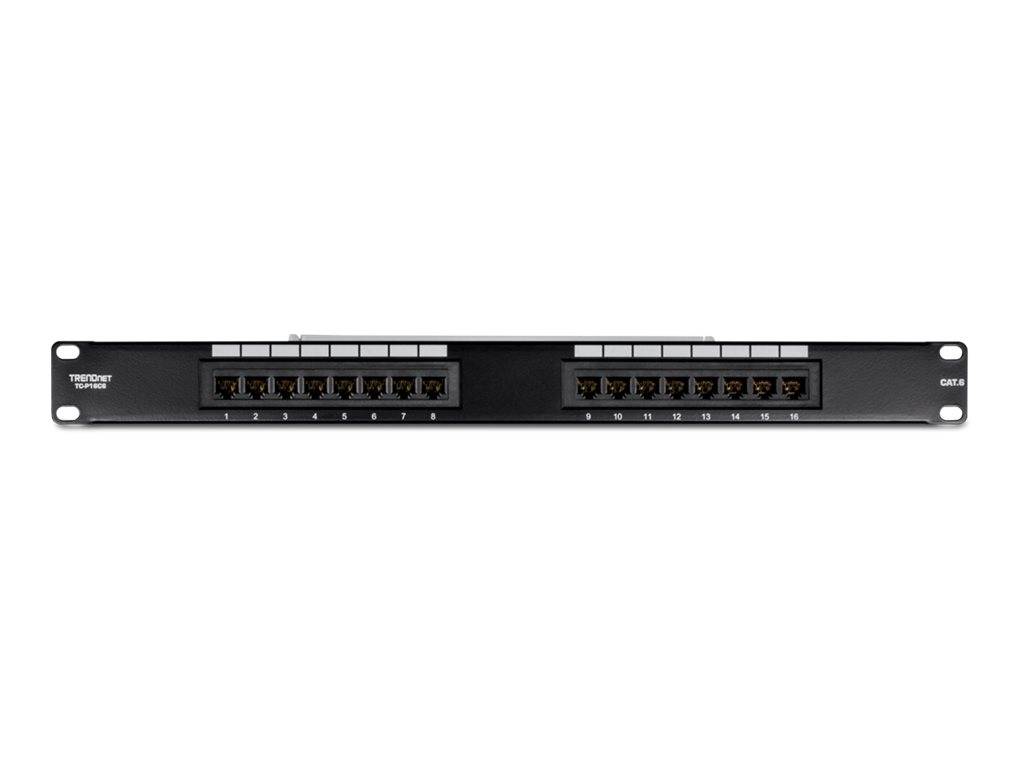 TrendNet TC-P16C6 16 Port Netzwerk-Patchpanel CAT 6 1 HE Schwarz Bestückt