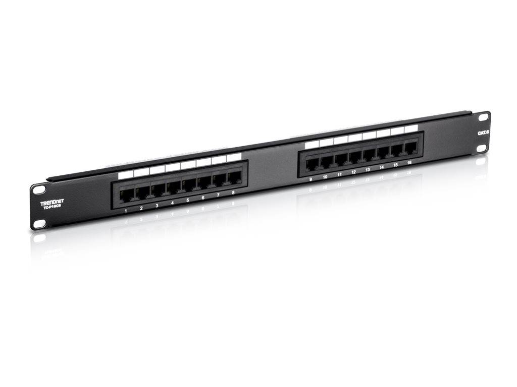 TrendNet TC-P16C6 16 Port Netzwerk-Patchpanel CAT 6 1 HE Schwarz Bestückt