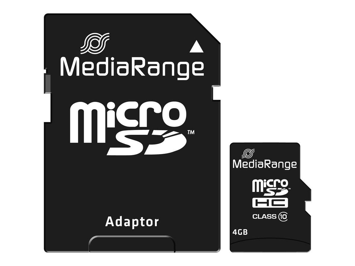 MediaRange Flash-Speicherkarte (microSDHC/SD-Adapter inbegriffen) - 4GB - Class