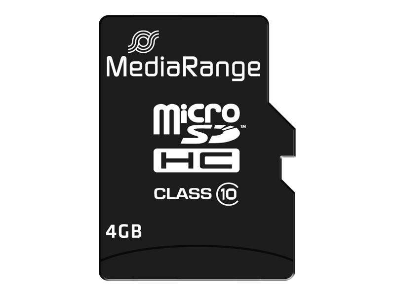 MediaRange Flash-Speicherkarte (microSDHC/SD-Adapter inbegriffen) - 4GB - Class