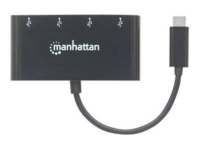 Manhattan 162746 4 Port USB 3.2 Gen 1-Hub (USB 3.0) mit USB-C® Stecker Schwarz