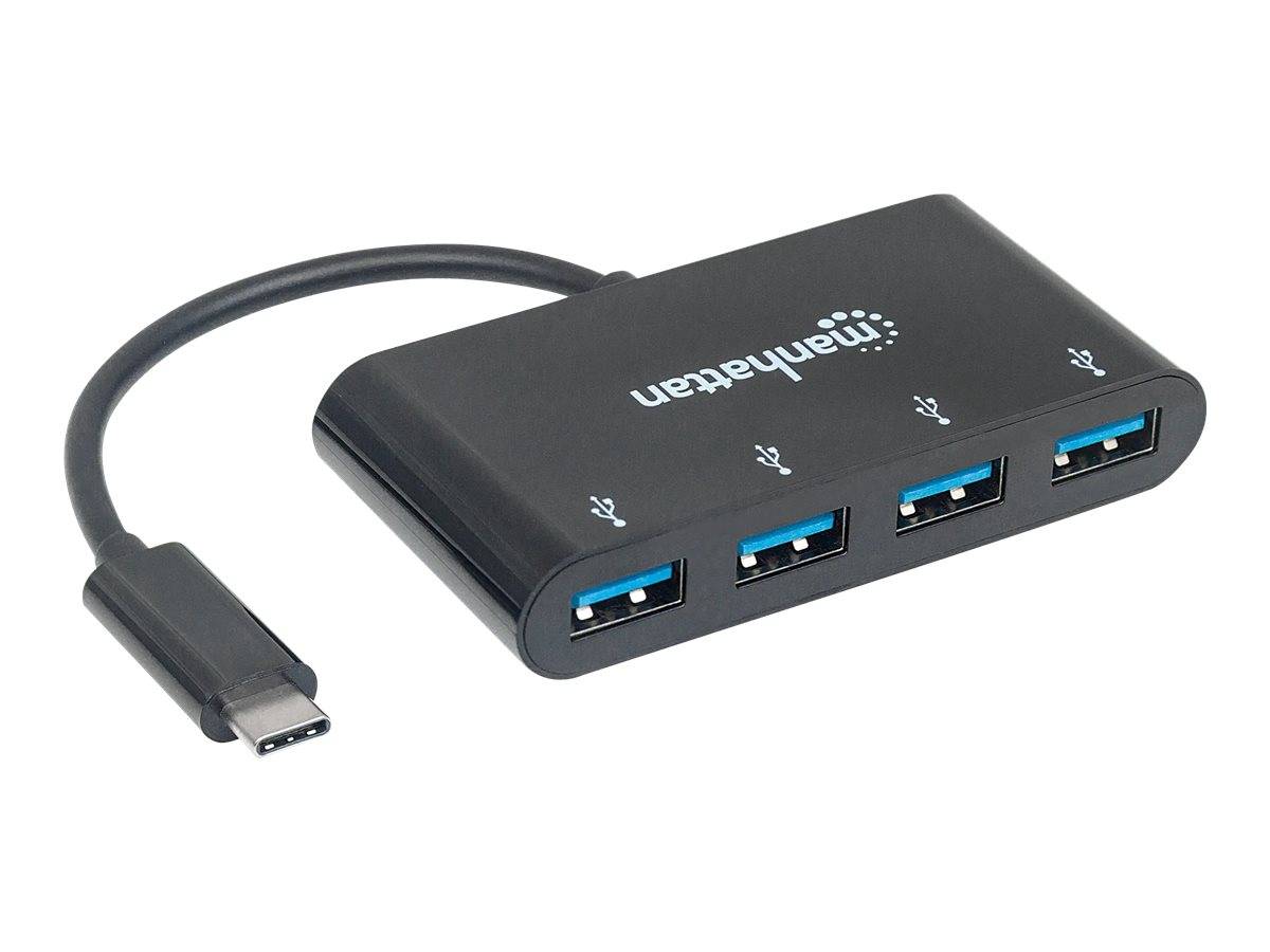 Manhattan 162746 4 Port USB 3.2 Gen 1-Hub (USB 3.0) mit USB-C® Stecker Schwarz