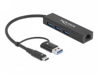 Delock 3 Port USB 3.2 Gen 1 Hub + Gigabit LAN