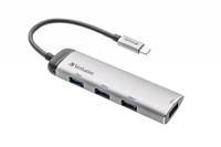 Verbatim 4 Port USB 3.2 Gen 1-Hub (USB 3.0) mit USB-C® Stecker, LED-Anzeige Grau