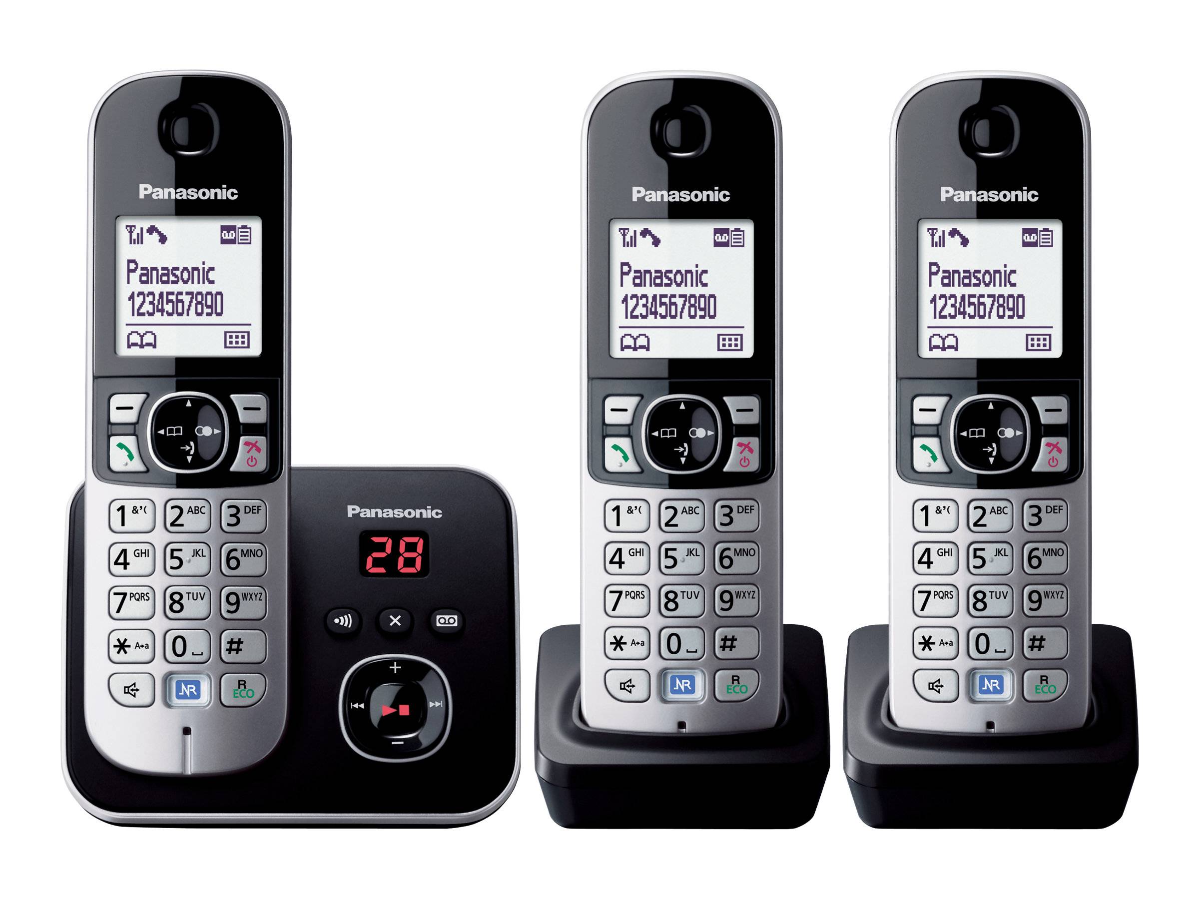 Panasonic KX-TG6823 Trio DECT, GAP Schnurloses Telefon analog Anrufbeantworter Silber, Grau