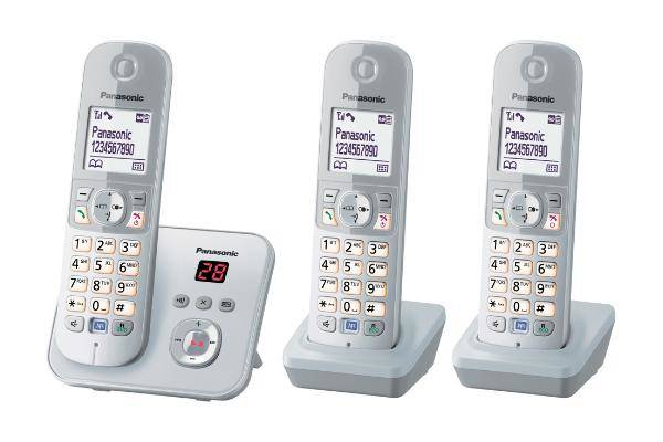 Panasonic KX-TG6823 Trio DECT, GAP Schnurloses Telefon analog Anrufbeantworter Silber, Grau