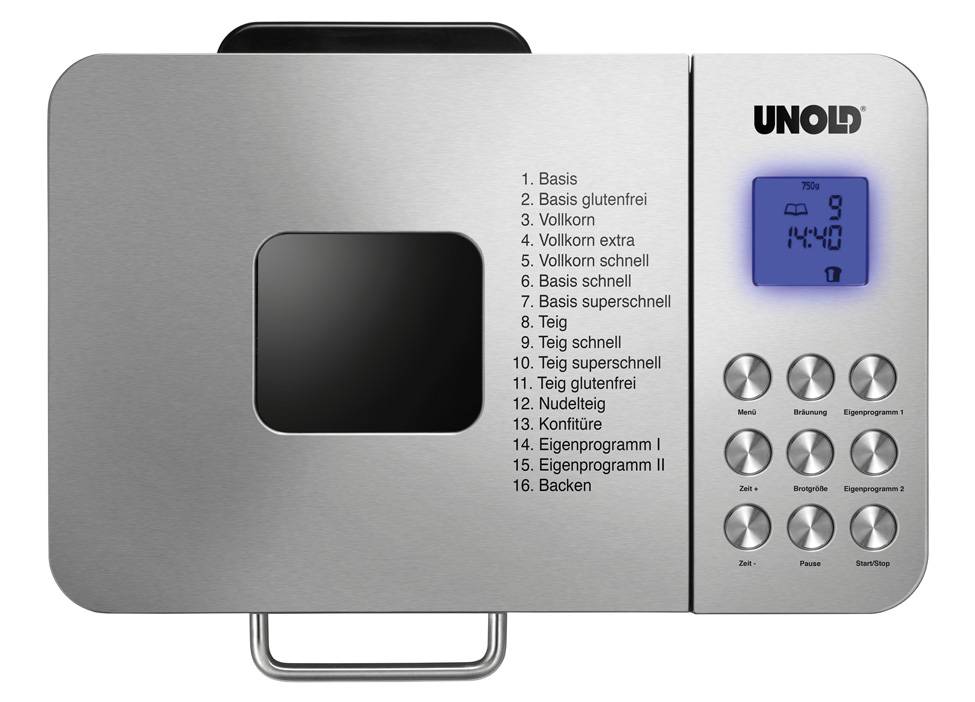 Unold Backmeister Edel Brotbackautomat Timerfunktion Edelstahl