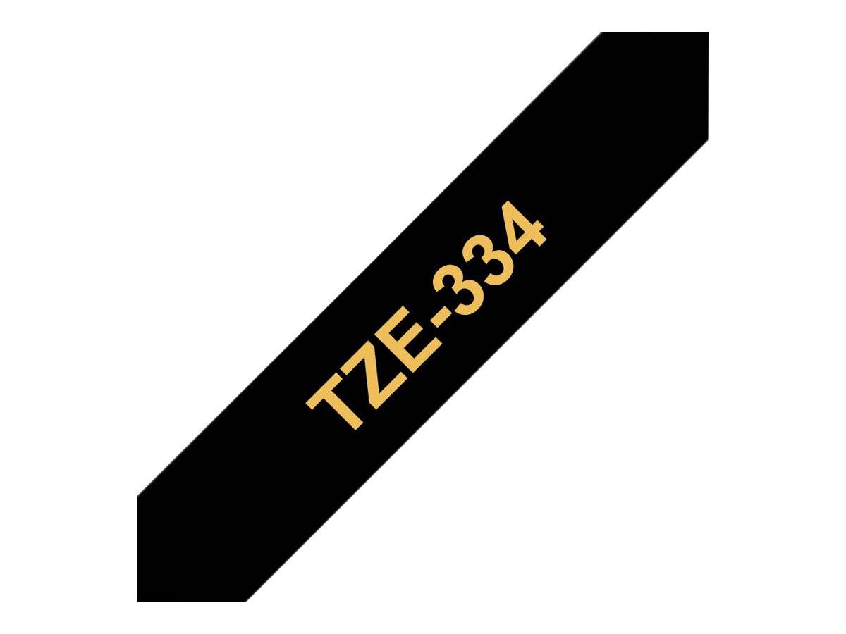Brother TZe TZe-334 Bandfarbe: Schwarz Schriftfarbe:Gold 12mm 8m