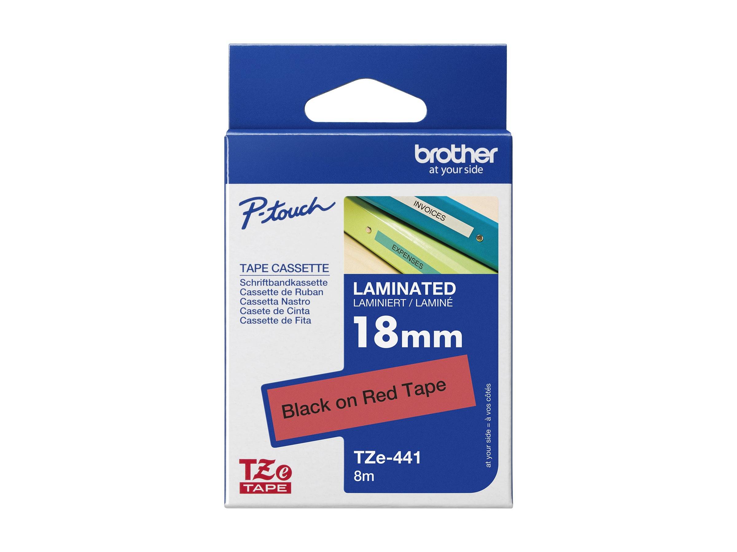 P-touch Schriftbandkassette TZE441 18mmx8m laminiert sw auf rt