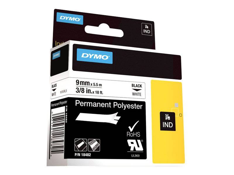 DYMO IND RHINO 18482 Polyester Bandfarbe: Weiß Schriftfarbe:Schwarz 9mm 5.5m