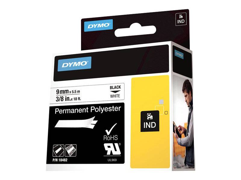 Schriftband DYMO IND RHINO 18482 Polyester Bandfarbe: Weiß Schriftfarbe:Schwarz 9 mm 5.5 m