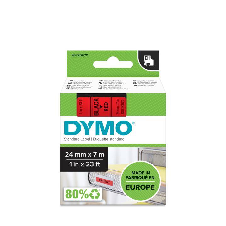 Schriftband DYMO D1 53717 Bandfarbe: Rot Schriftfarbe:Schwarz 24 mm 7 m