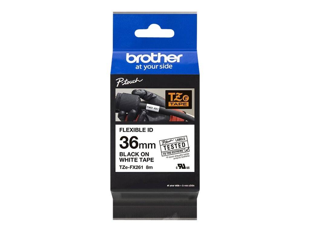 Schriftband Flexibel Brother TZe-FX TZe-FX261 Bandfarbe: Weiß Schriftfarbe:Schwarz 36 mm 8 m