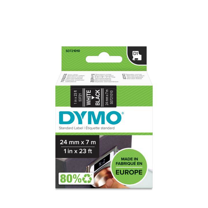 Schriftband DYMO D1 53721 Bandfarbe: Schwarz Schriftfarbe:Weiß 24 mm 7 m