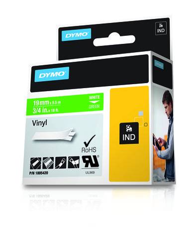 DYMO Rhino Coloured Vinyl - Vinyl - permanenter Klebstoff - weiß auf grün - Roll (1.9 cm x 5.5 m)
