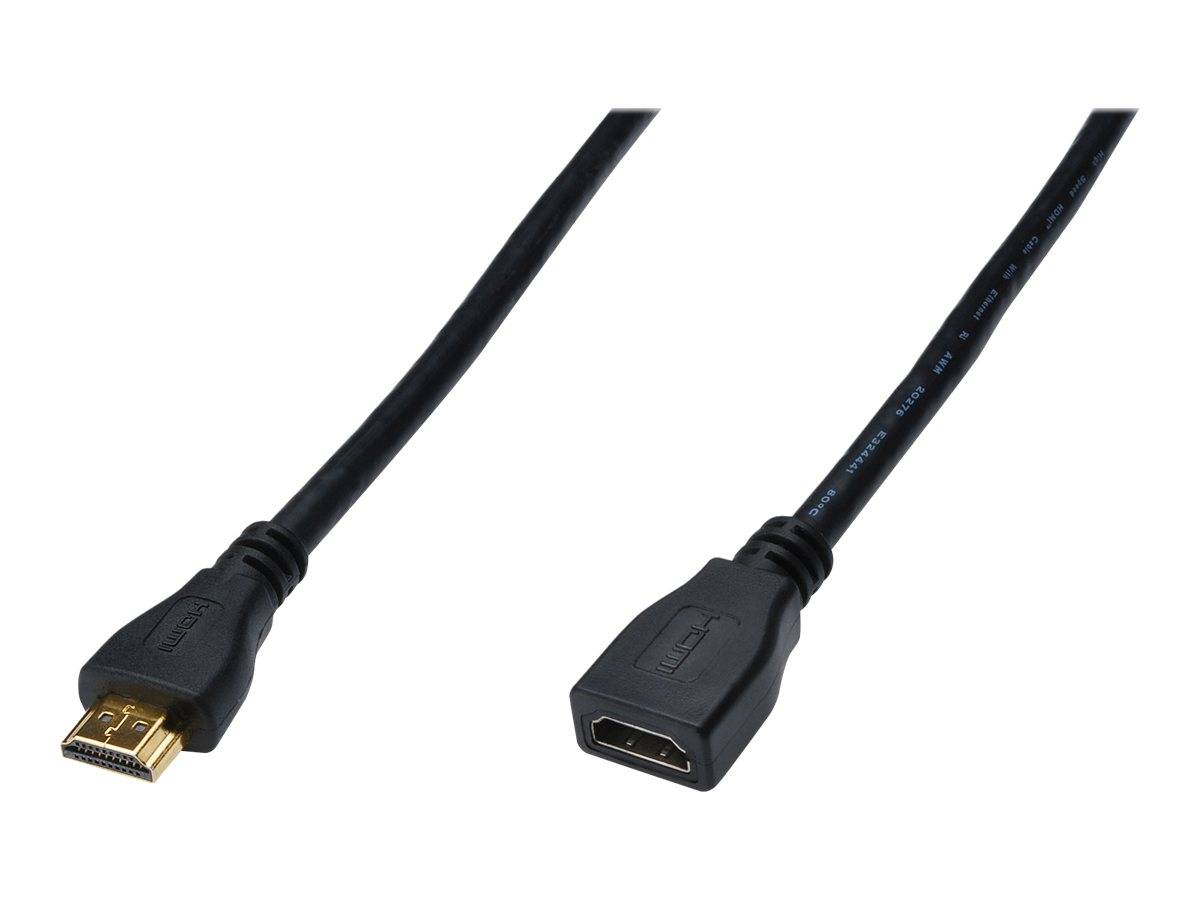 Digitus HDMI Verlängerungskabel HDMI-A Stecker, HDMI-A Buchse 3.00 m Schwarz AK-330201-030-S 4K UHD, Rund, vergoldete Steckkontakte, dreifach