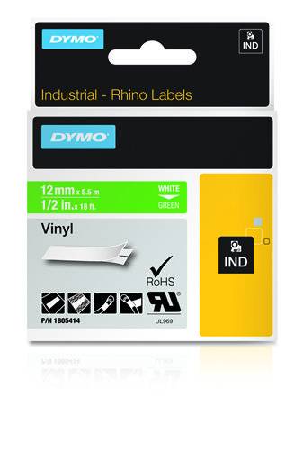 Schriftband DYMO IND RHINO 1805414 Vinyl Bandfarbe: Grün Schriftfarbe:Weiß 12 mm 5.5 m