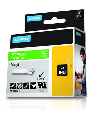 Schriftband DYMO IND RHINO 1805414 Vinyl Bandfarbe: Grün Schriftfarbe:Weiß 12 mm 5.5 m