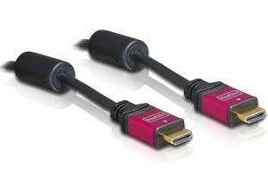 Delock HDMI Anschlusskabel HDMI-A Stecker, HDMI-A Stecker 5.00 m Rot/Schwarz 84335 vergoldete Steckkontakte, mit Ferritkern HDMI-Kabel