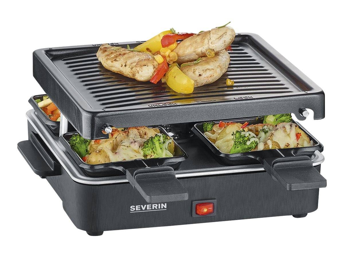 Severin 2370 Raclette Antihaftbeschichtung, 4 Pfännchen, Grillfunktion Schwarz