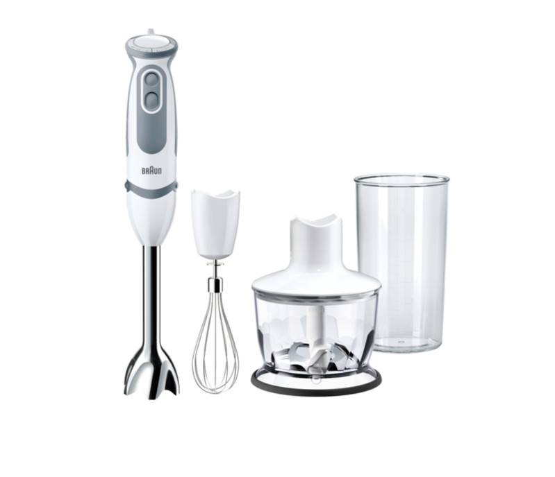 Braun MultiQuick 5 Vario Stabmixer 1000 W mit Messbecher, mit Zerkleinereraufsatz, mit Stabmixaufsatz Grau, Weiß