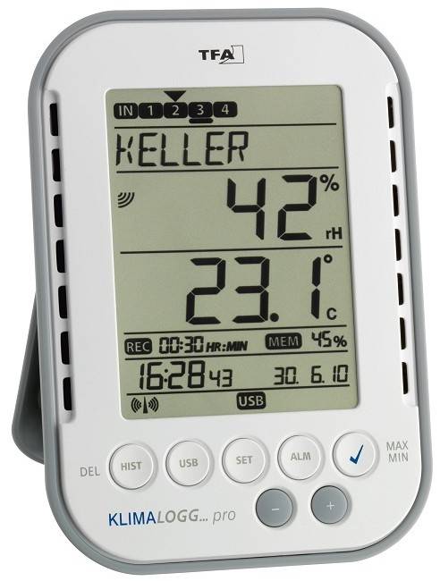 TFA Dostmann KlimaLogg Pro Luftfeuchtemessgerät (Hygrometer) 1 % rF 99 % rF Datenlogger und Funk-USB-Schnittstelle, Taupunkt-/Schimmelwarnanzeige