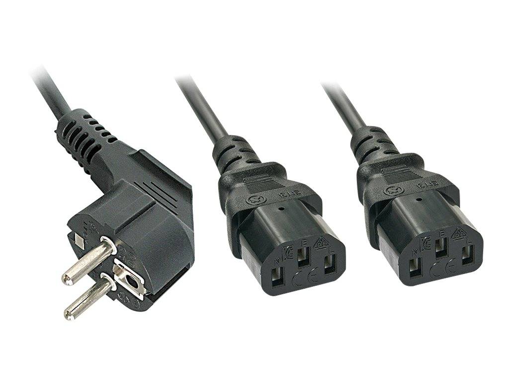 LINDY Strom Y-Kabel [1x Schutzkontakt-Stecker - 2x Kaltgeräte-Buchse C13] 2.00m Schwarz