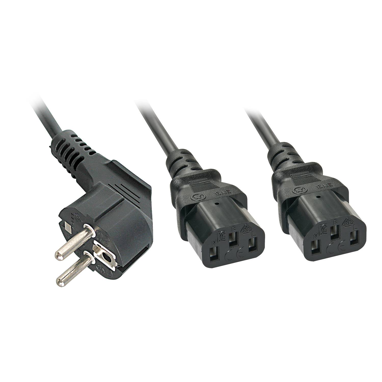 LINDY Strom Y-Kabel [1x Schutzkontakt-Stecker - 2x Kaltgeräte-Buchse C13] 2.00m Schwarz