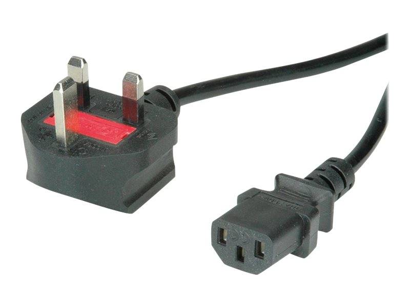 VALUE UK Netzkabel, gerade IEC-Buchse, 10A, schwarz, 1,95 m