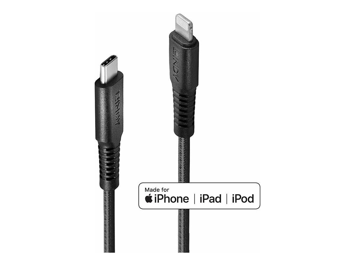 LINDY USB-Kabel USB 2.0 Apple Lightning Stecker, USB-C® Stecker 1.00 m Schwarz 31286