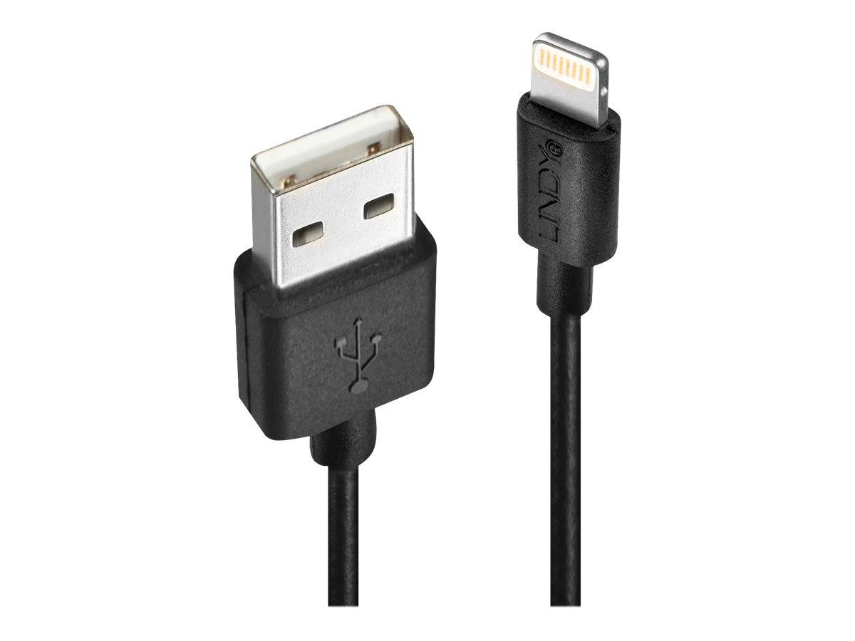 LINDY USB-Kabel USB 2.0 Apple Lightning Stecker, USB-A Stecker 1.00 m Schwarz 31320