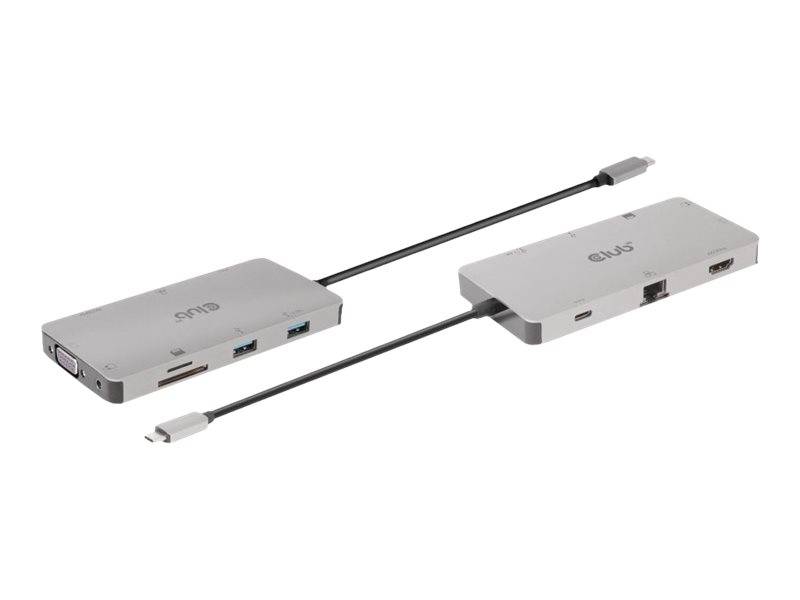 club3D CSV-1594 9 Port USB 3.1 Gen 1-Hub mit eingebautem Netzwerk-Anschluss, mit eingebautem SD-Kartenleser, mit USB-C® Stecker Silber