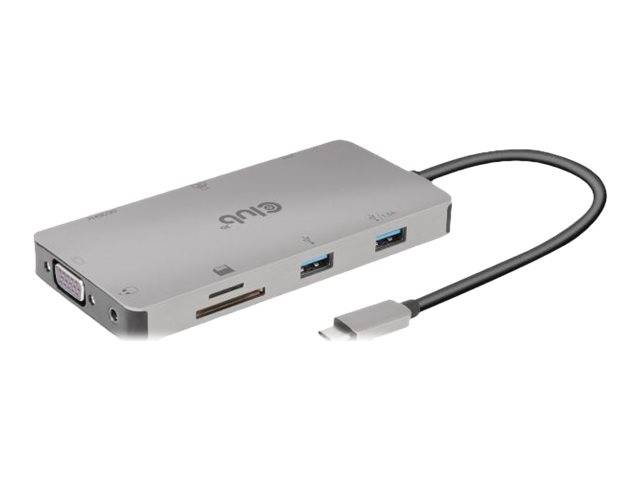 club3D CSV-1594 9 Port USB 3.1 Gen 1-Hub mit eingebautem Netzwerk-Anschluss, mit eingebautem SD-Kartenleser, mit USB-C® Stecker Silber