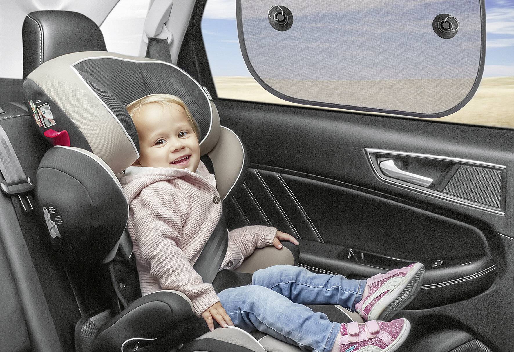 reer Travelkid Sun Basic Auto-Sonnenschutz für Kinder mit Saugnapf, Schwarz, 2er