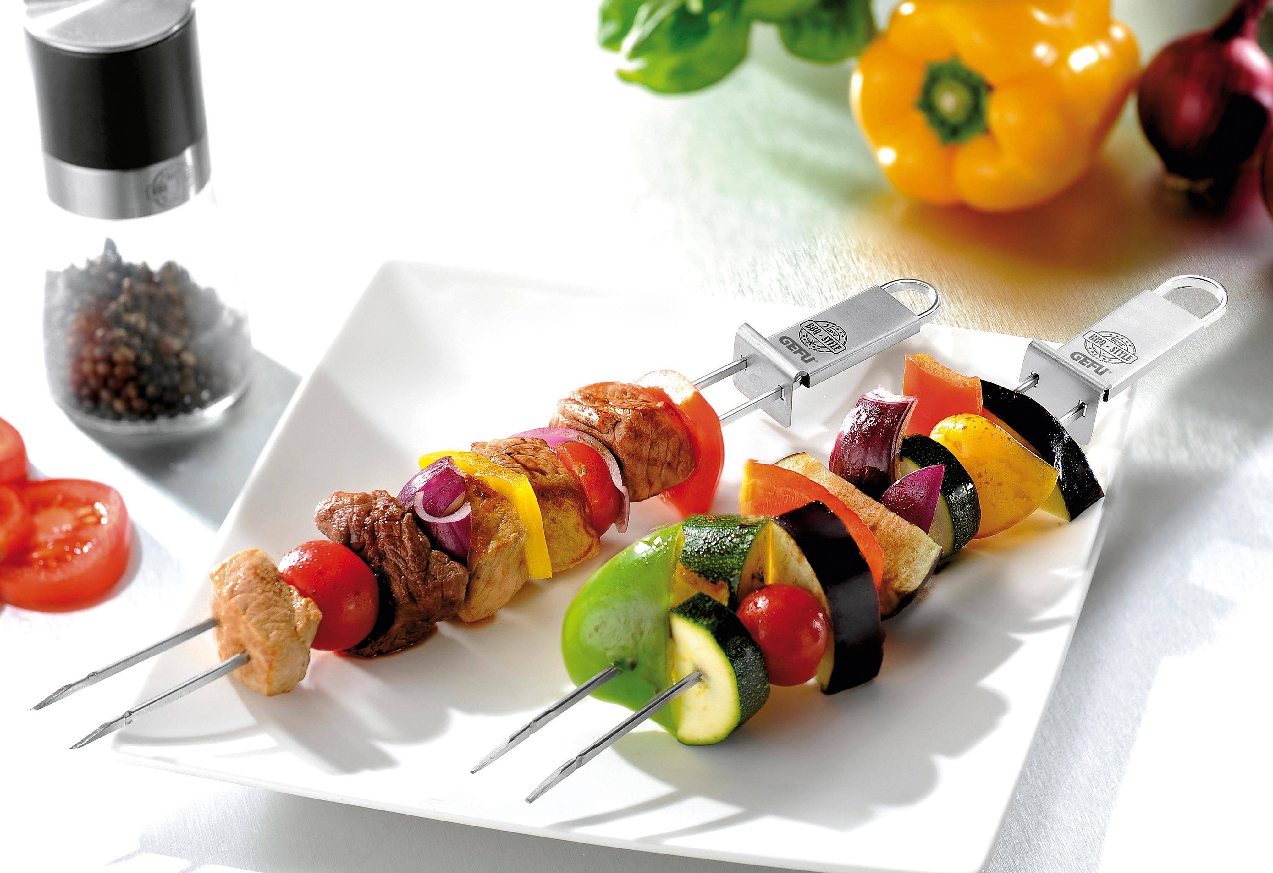 Gefu Schaschlik-Spieße Twinco 15420 - 2er Set 32cm Spieße aus Edelstahl für Tischgrill, Pfanne