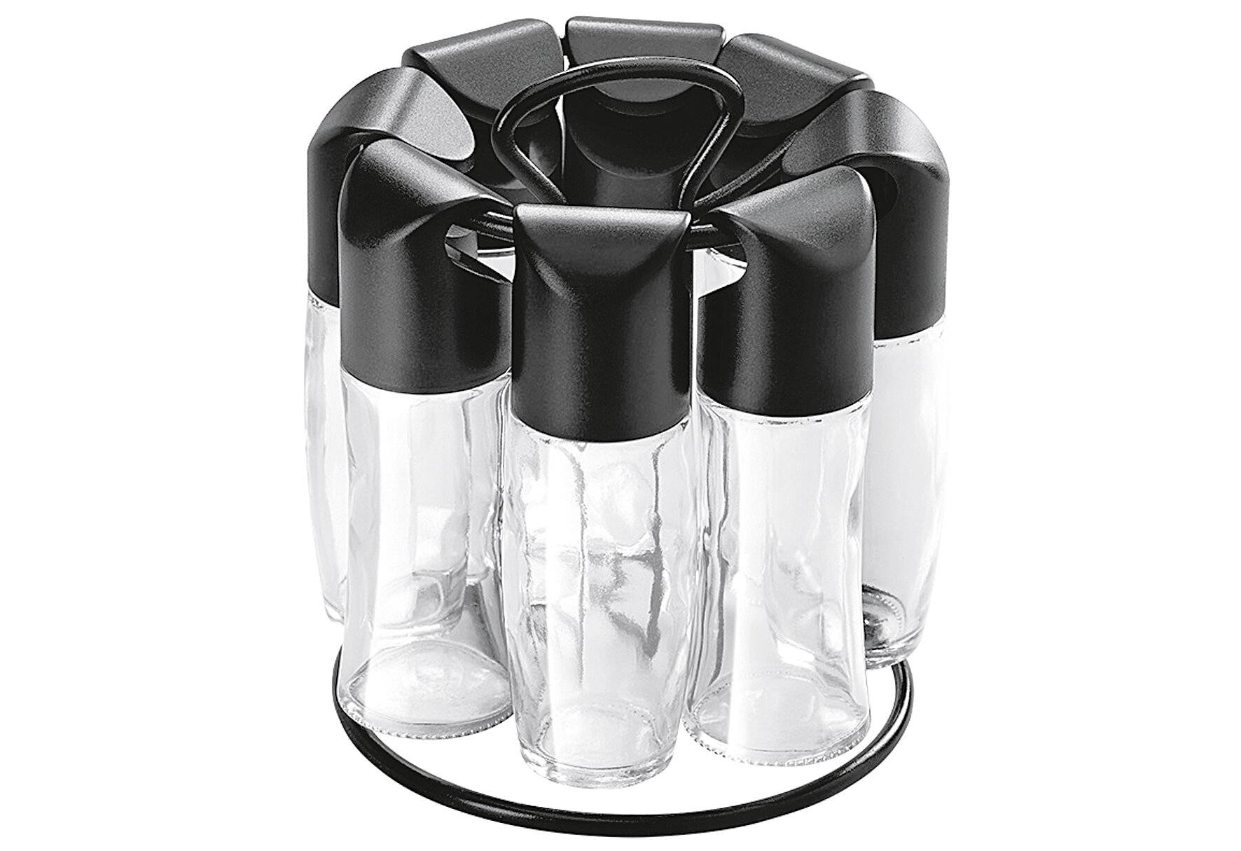 Metaltex Spice8 Gewürzkarussell (8 Behälter, Glas/Kunststoff), Schwarz, 15 x 15 x 16,5