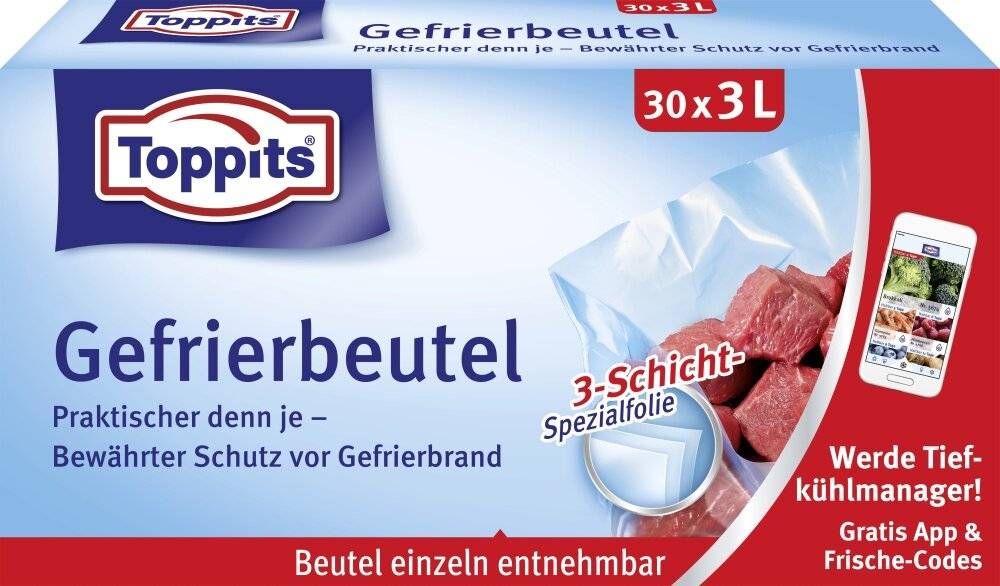 TOPPITS Gefrierbeutel 27x30cm 3l Pack 30 Stück