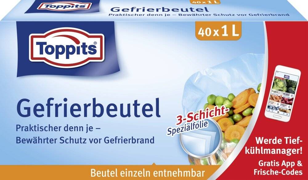 TOPPITS Gefrierbeutel 17x25cm 1l Pack 40 Stück