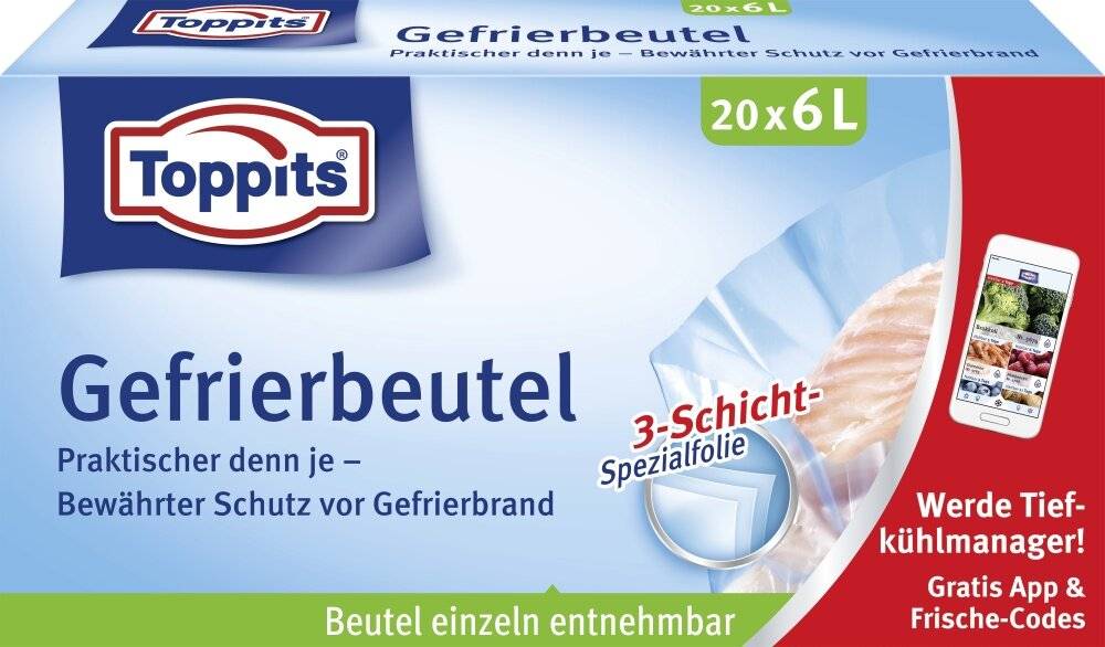 TOPPITS Gefrierbeutel 27x50cm 6l Pack 20 Stück