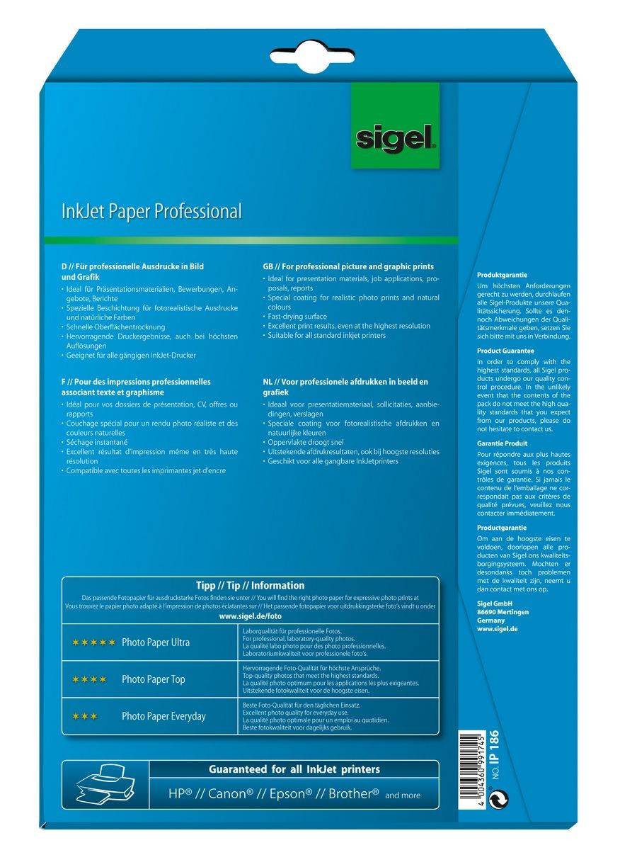 SIGEL Inkjet Papier Professional, matt, 160 g/m², A4, 25 Blatt