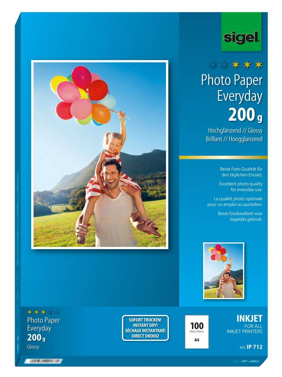 SIGEL Inkjet Fotopapier Everyday, hochglänzend, 200 g/m², A4, 100 Blatt
