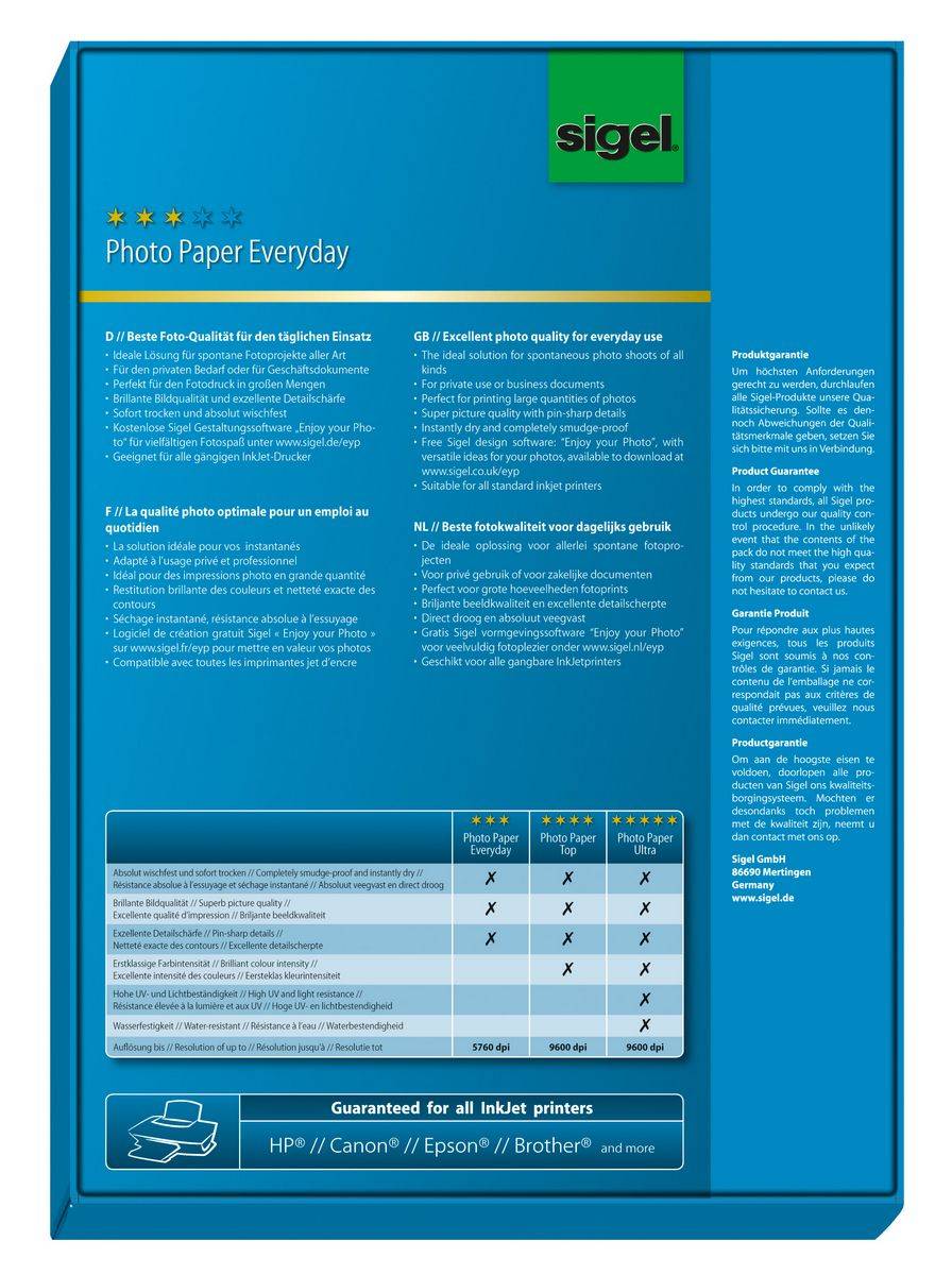 SIGEL Inkjet Fotopapier Everyday, hochglänzend, 200 g/m², A4, 100 Blatt