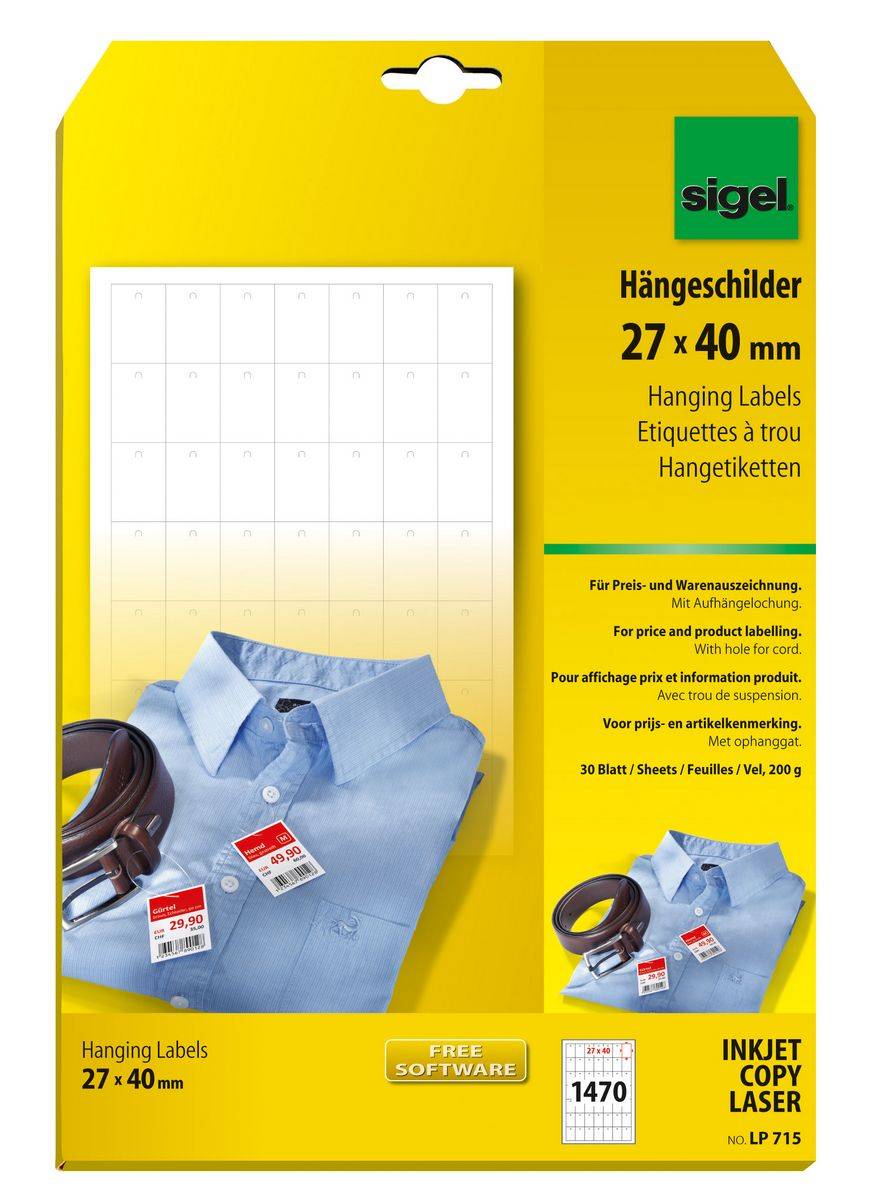 SIGEL Hängeschilder für Preis- und Warenauszeichnung, 27 x 40 mm, weiß, 1470 Stück